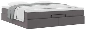 Estrutura de cama otomana com colchão cinza couro falso