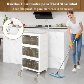 Caixas de arrumação de plástico 126L empilháveis de 3 níveis Dobráveis com tampa com Rodas Branco