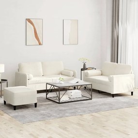 3 pcs conjunto de sofás com almofadas veludo cor creme