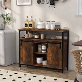 Armário aparador para cozinha ou sala com arrumação e  Estantes ajustáveis de 3 níveis Portas de correr em forma de celeiro Castanho rústico