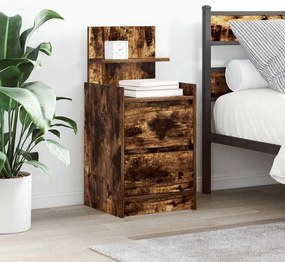 vidaXL Mesa de cabeceira com 2 gavetas 38x34x80 cm carvalho fumado