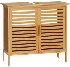 kleankin Móvel para Lavatório Pousar de Bambu com 2 Portas Armário Casa de Banho de Chão 66x29x61,5cm Madeira