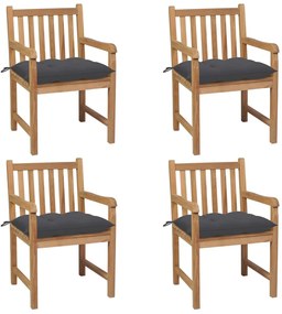 vidaXL Cadeiras de jardim c/ almofadões antracite 4 pcs teca maciça