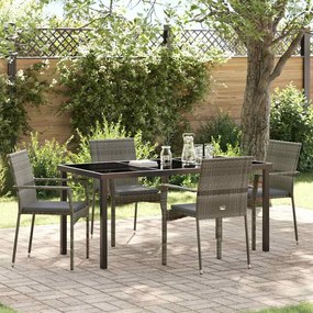 vidaXL Conjunto de Jantar de Jardim com 5 Peças e Almofadas Cinza de Poly Rattan