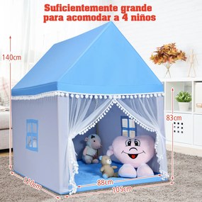 Tenda em forma de Casa com espaço privado para crianças com moldura de madeira sólida e cobertor de algodão  120 x 105 x 140 cm Azul