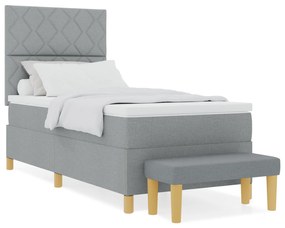 Cama Box Spring com Colchão &amp; Banco Cinza-claro 90x190 cm Tecido
