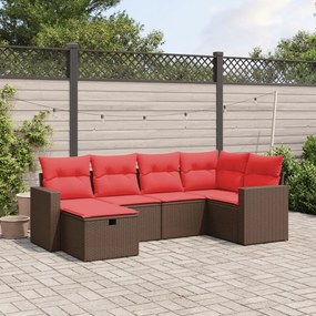 vidaXL 6 pcs conjunto de sofás jardim c/ almofadões vime PE castanho