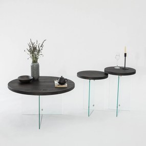 Conjunto de Mesas de Café Serenity – Antracite e Transparente – 35x51