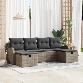 vidaXL Conjunto de Sofá de Jardim de 6 Peças com Almofadas Cinza Polyrattan