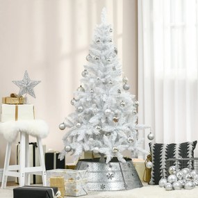 HOMCOM Árvore de Natal Artificial Dobrável 150cm Ignífugo com 358 Ramos Folhas de PVC e Suporte Metálico Decoração de Natal para Interiores Branco