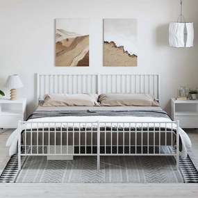 Estrutura de cama com cabeceira e pés 193x203 cm metal branco