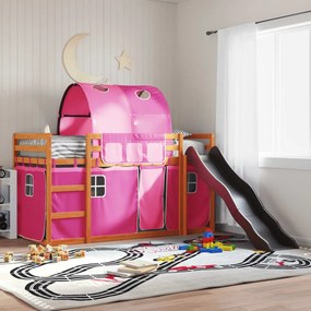 vidaXL Beliche com escorrega e cortinas 90x190 cm rosa