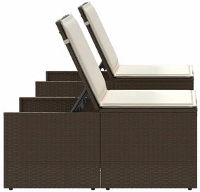 Espreguiçadeiras com mesa 2 pcs vime PE castanho