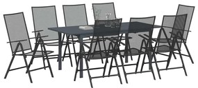 Conjunto de Jantar para Jardim Manual 9 pcs Preto Grande