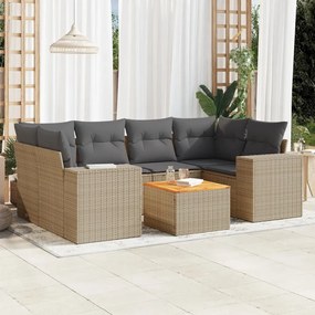 7 pcs conjunto de sofás p/ jardim com almofadões vime PE bege