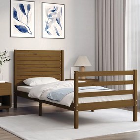 Estrutura cama cabeceira 100x200cm madeira maciça castanho-mel