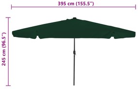 Guarda-Sol com Luzes LED 395 cm x 245 cm Verde