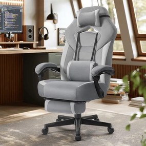 Cadeira gamer com apoio para os pés e almofada ajustável Cinza ardósia