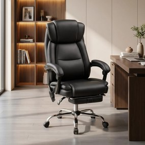 Cadeira de escritório com função de massagem e aquecimento, com altura ajustável e encosto reclinável, 67 x 72 x 111–119 cm, preta