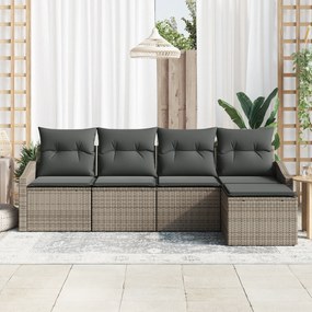 Conjunto de Jantar Jardim de 5 Peças com Almofadas Cinza Rattan PE