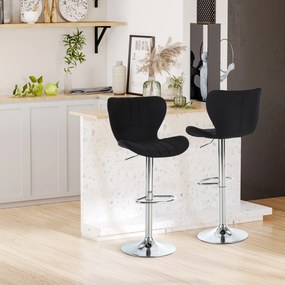 Conjunto de 2 bancos de bar de design contemporâneo, com altura do assento ajustável entre 59 e 81 cm, giratórios a 360°, em linho preto