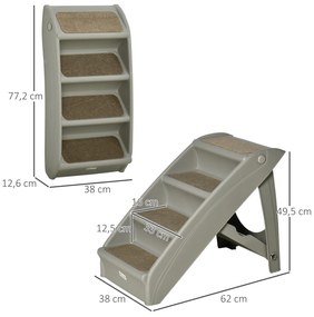 Escada Dobrável para Animais de Estimação de 4 Degraus Portátil com Tapetes Antiderrapantes 62x38x49,5cm Cinza