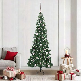 vidaXL Árvore de Natal artificial de canto Verde 210 cm PVC e Metal