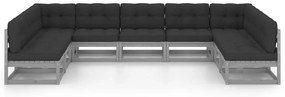 9pcs conjunto lounge de jardim c/ almofadões pinho maciço cinza