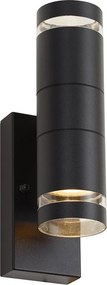 Candeeiro de Parede Exterior Moderno Preto 2-Luzes IP44 com Sensor Crepuscular - Dubbla