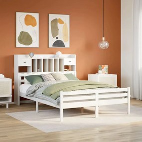 vidaXL Cama com estante sem colchão 150x200 cm pinho maciço branco