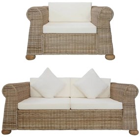 vidaXL 2 pcs conjunto de sofás com almofadões vime natural