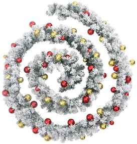 Grinalda de Natal com enfeites e luzes LED 20 m PVC verde