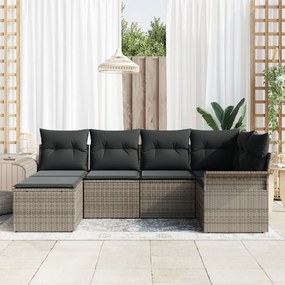Conjunto de Sofás de Jardim 6 Peças com Almofadas Cinza Rattan Poly, S