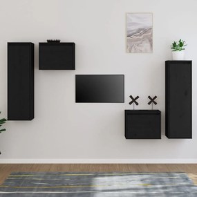 vidaXL Móveis de TV 4 pcs madeira de pinho maciça preto