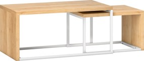 HOMCOM Conjunto de 2 Mesas de Centro com Pés de Metal Estilo Industrial 90x48x42 cm e 59x42x36 cm Branco e Madeira | Aosom Portugal