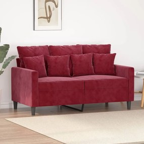 vidaXL Sofá de 2 lugares veludo 120 cm vermelho tinto