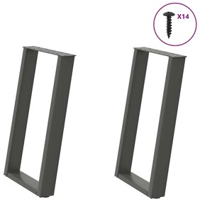 Pés para mesa de jantar em formato de U, 2 peças, antracite, 50x(72-73