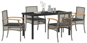Conjunto de Jantar de Jardim 5 Peças com Almofadas em Rattan Sintético
