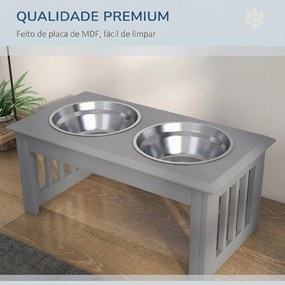 Comedouro Elevado para Cães com 2 Tigelas Removíveis em Aço Inoxidável, 58,4x30,5x25,4 cm, Cinzento