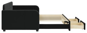Sofá-cama com gavetão e gavetas 90x190 cm veludo preto