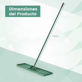 Ancinho de nivelamento de relva resistente com pega ergonómica para jardim, pátio, terrenos agrícolas 106 x 25 cm Verde