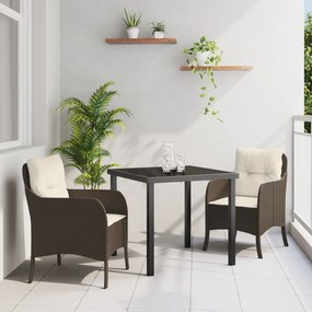 vidaXL Conjunto de Jantar de Jardim de 3 Peças com Almofadas Castanho Vime Polímero