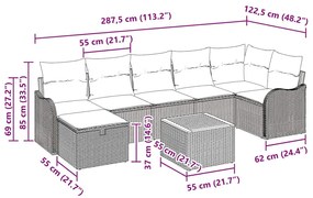 Conjunto de Sofás de Jardim vidaXL 8 Peças com Almofadas Bege Rattan P