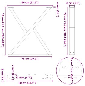 Mesa de jantar pernas 2 pcs 80x(72-73,3) cm aço natural