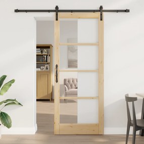 vidaXL Porta Deslizante com Conjunto de Ferragens "ORKDAL" Madeira Sólida e Vidro