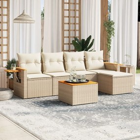 vidaXL 6 pcs conjunto de sofás p/ jardim com almofadões vime PE bege