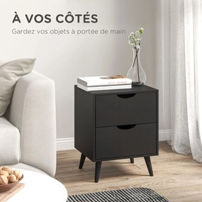 Mesa de cabeceira com 2 gavetas 40 x 35 x 50,5 cm, estilo escandinavo, para quarto ou sala de estar Preta