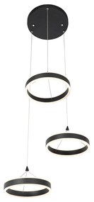 Candeeiro suspenso preto redondo incl. LED 3 níveis regulável com 3 luzes - Lyani Design