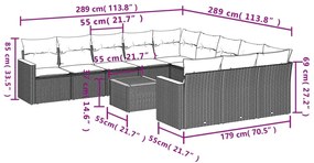 12 pcs conjunto de sofás p/ jardim com almofadões vime PE bege