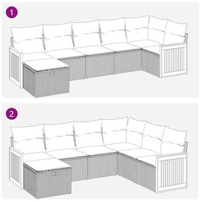 7 pcs conjunto sofás p/ jardim c/ almofadões vime PE cinzento